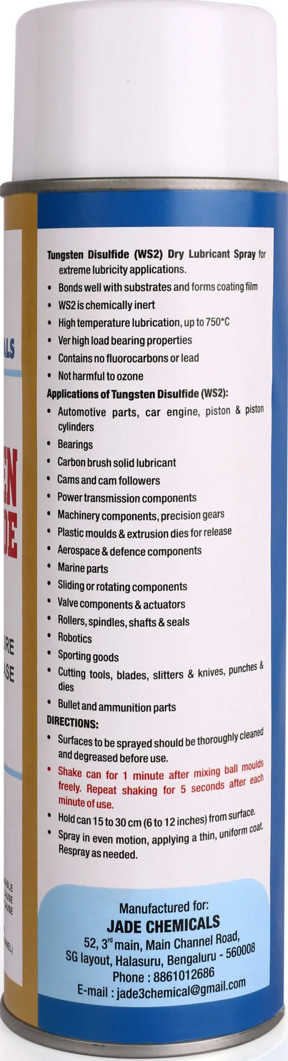 Jade Chemicals Tungsten Disulfide (WS2) Aerosol Spray